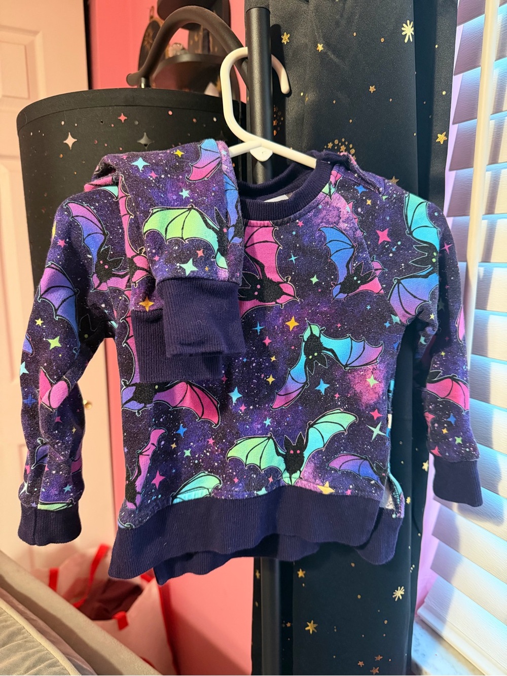 Girls' Purple Bat Print French Terry Jogger Set